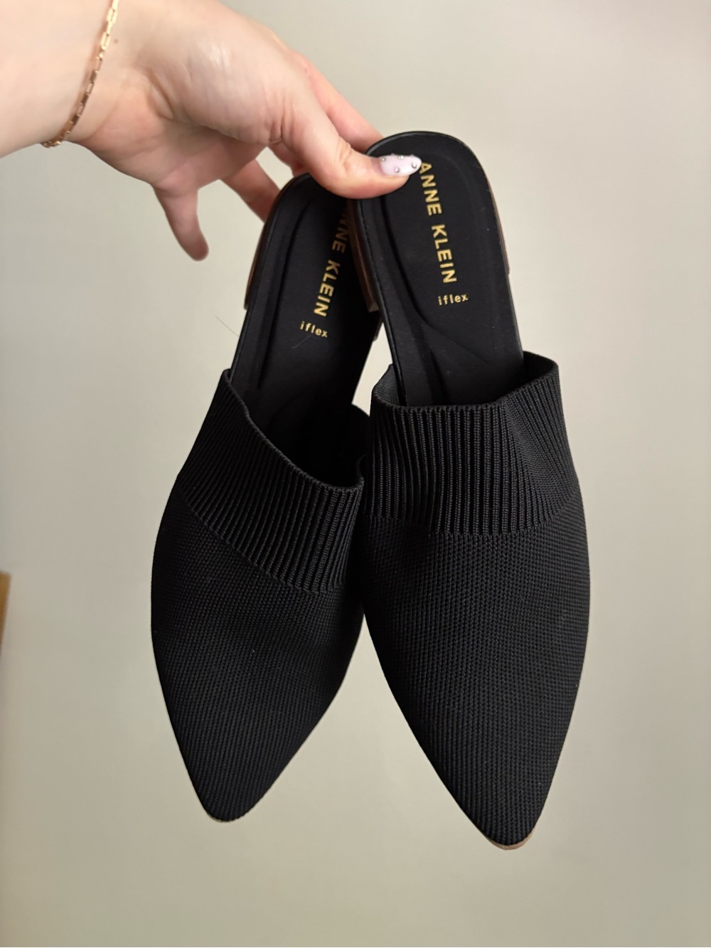 Anne Klein Black Knit Pointed Toe Slip-On Mules - Picture 2 of 7